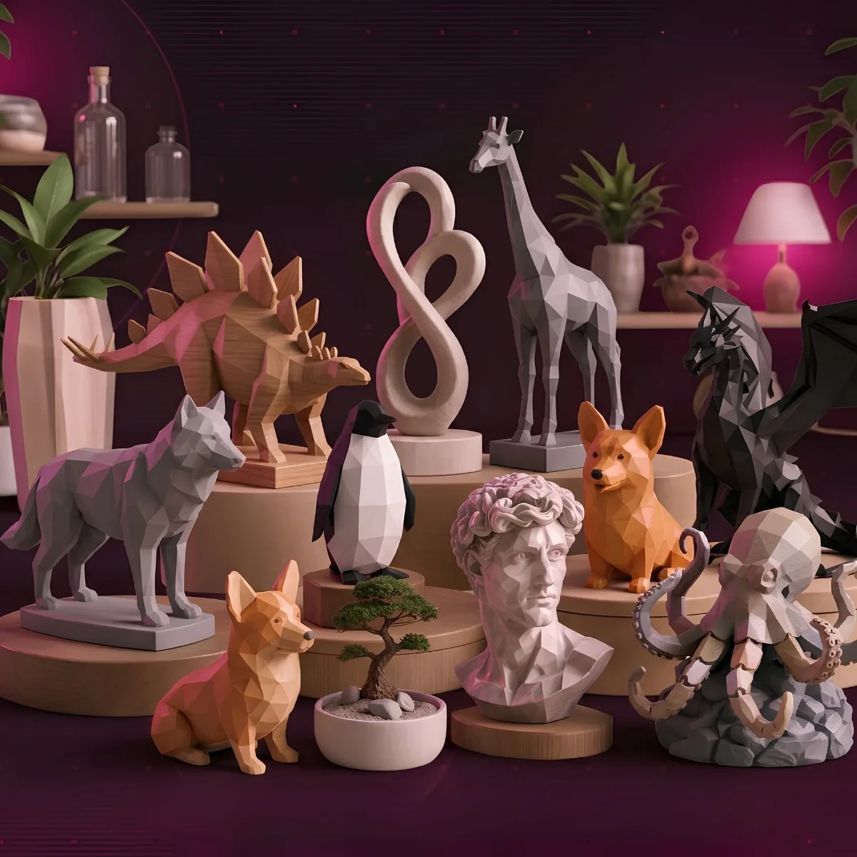 Animal sculptures bundle preview - exquisite animal decor STL 3D printing models